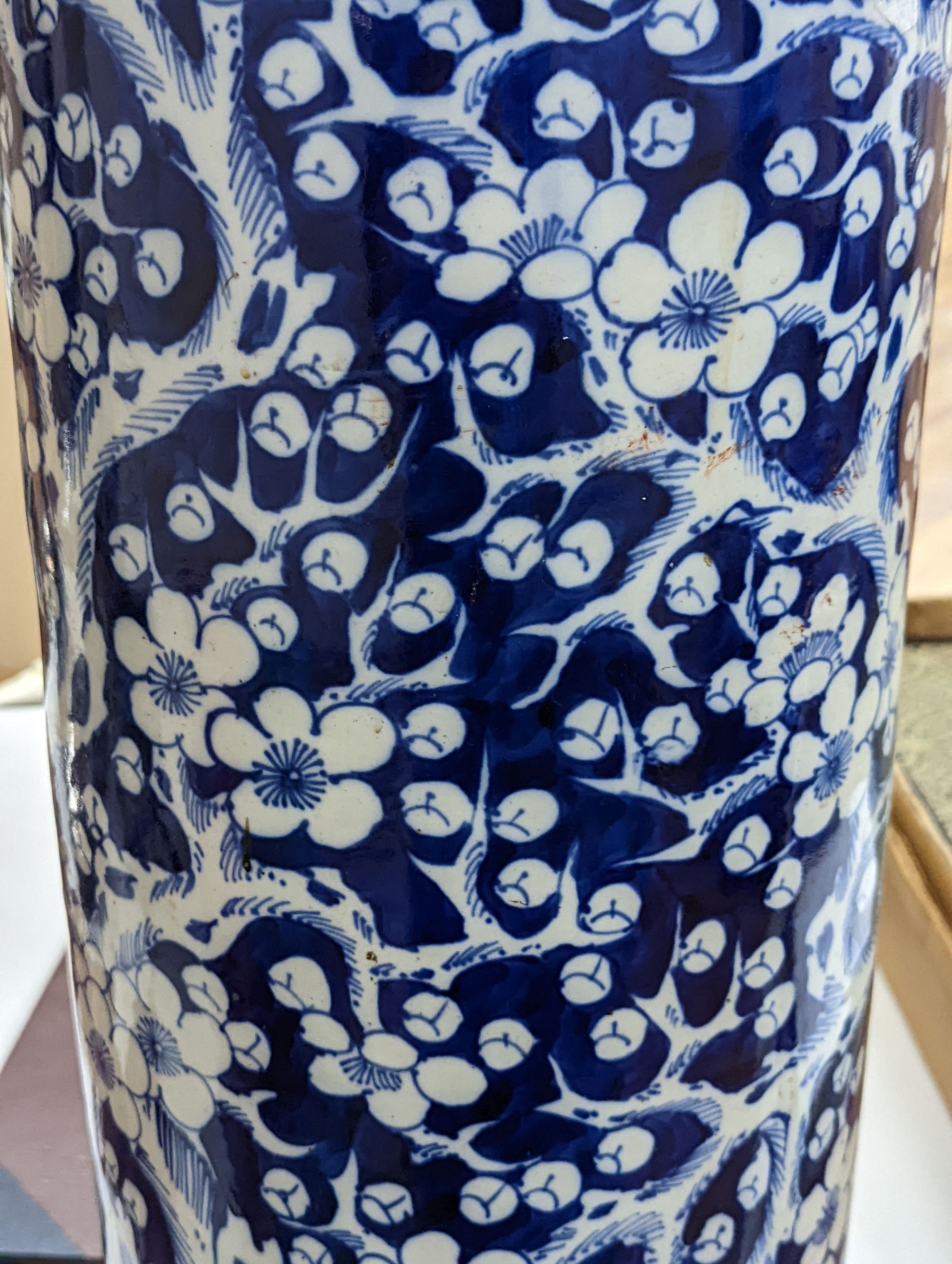 A 19th century Chinese porcelain blue and white stick stand - 62cm high